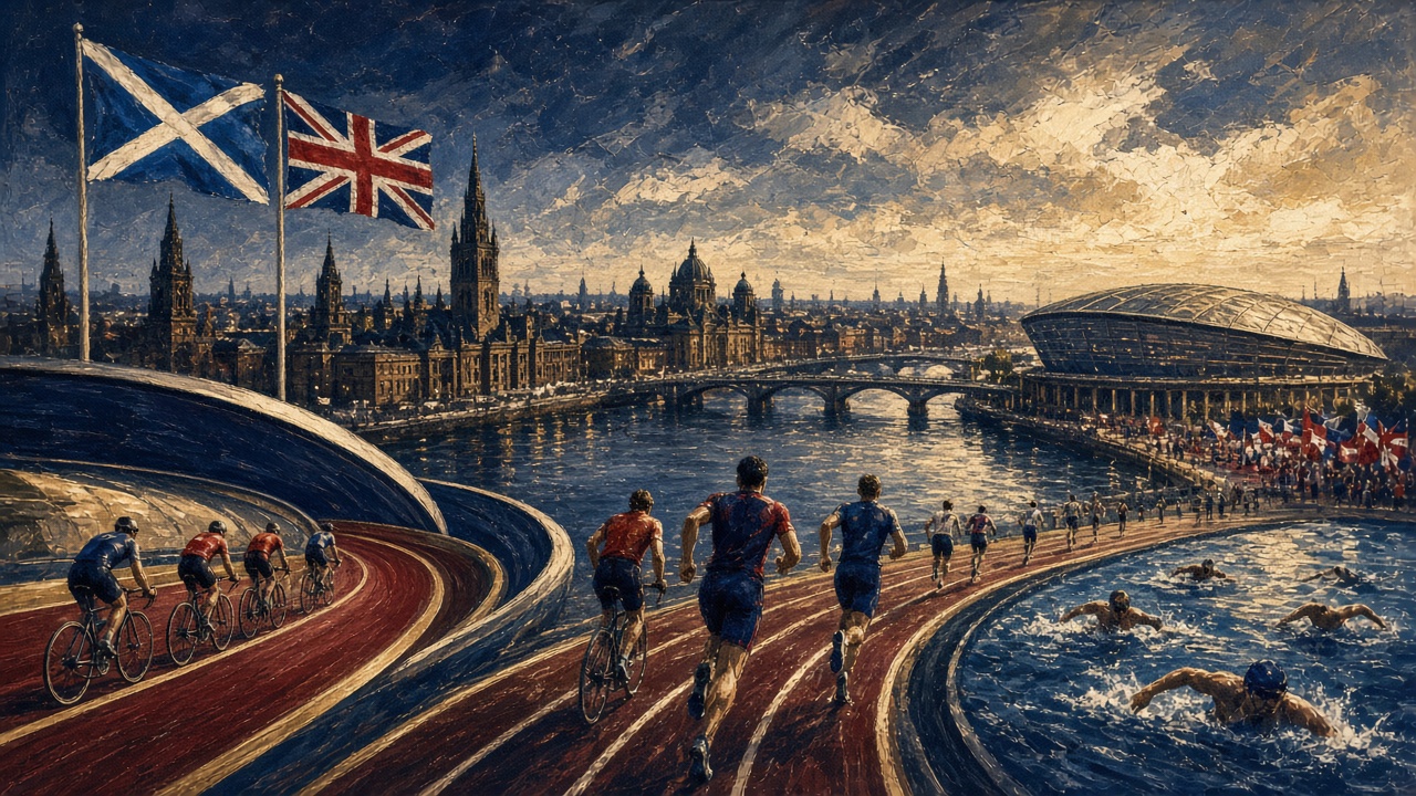 Illustration of Glasgow hosting a festival of sport