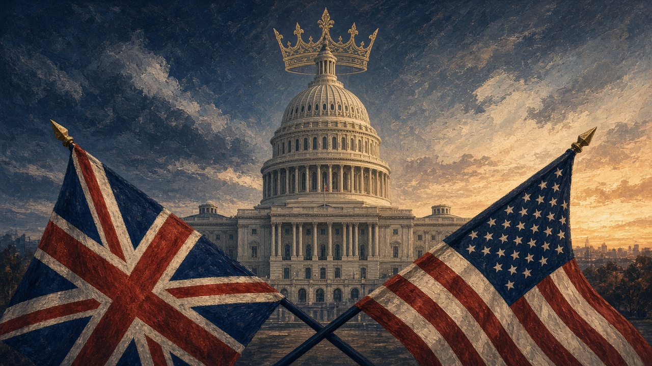 Illustration of the US Capitol with British and American flags