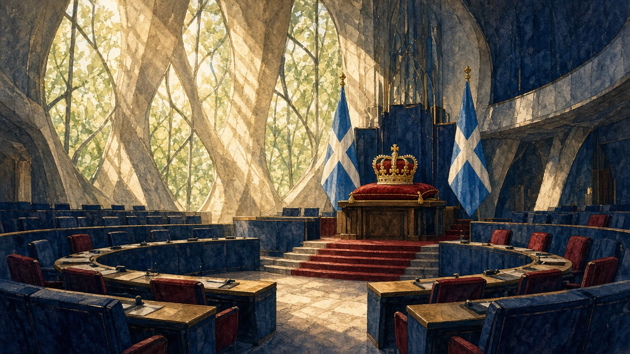 The Crown of Scotland carried in procession through the chamber of the Scottish Parliament at Holyrood