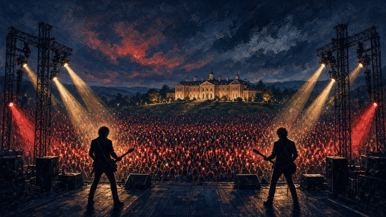 Illustration of a vast stadium concert at night