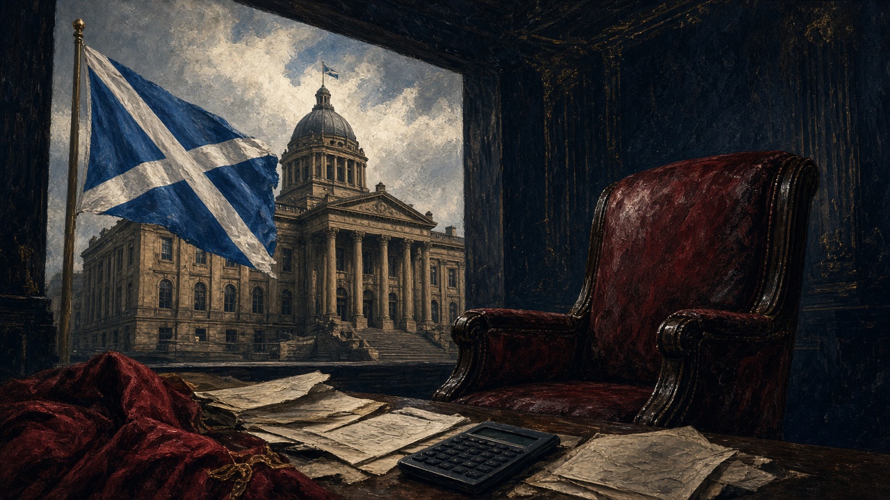 Illustration of a Scottish courthouse with an empty office chair