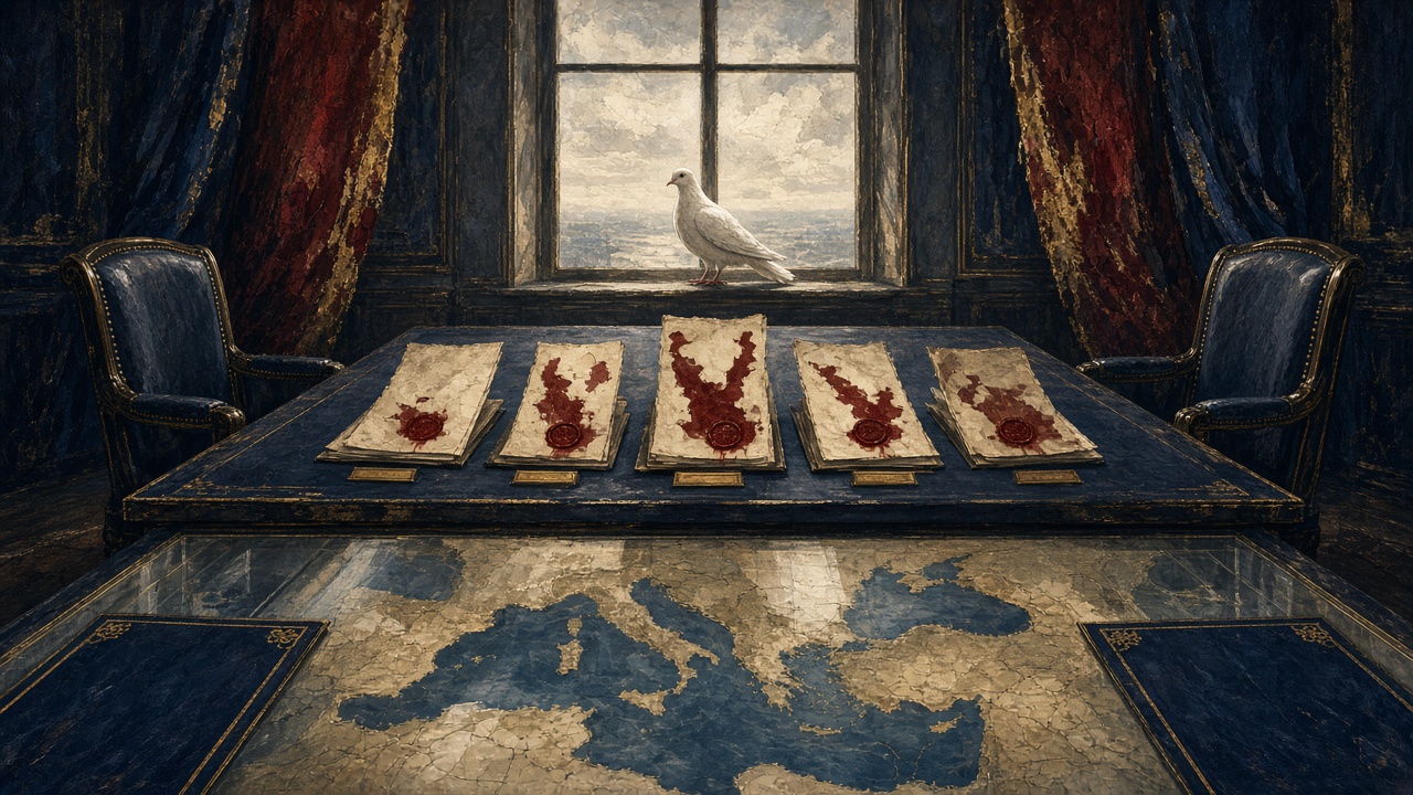 Illustration of a negotiation table with five documents